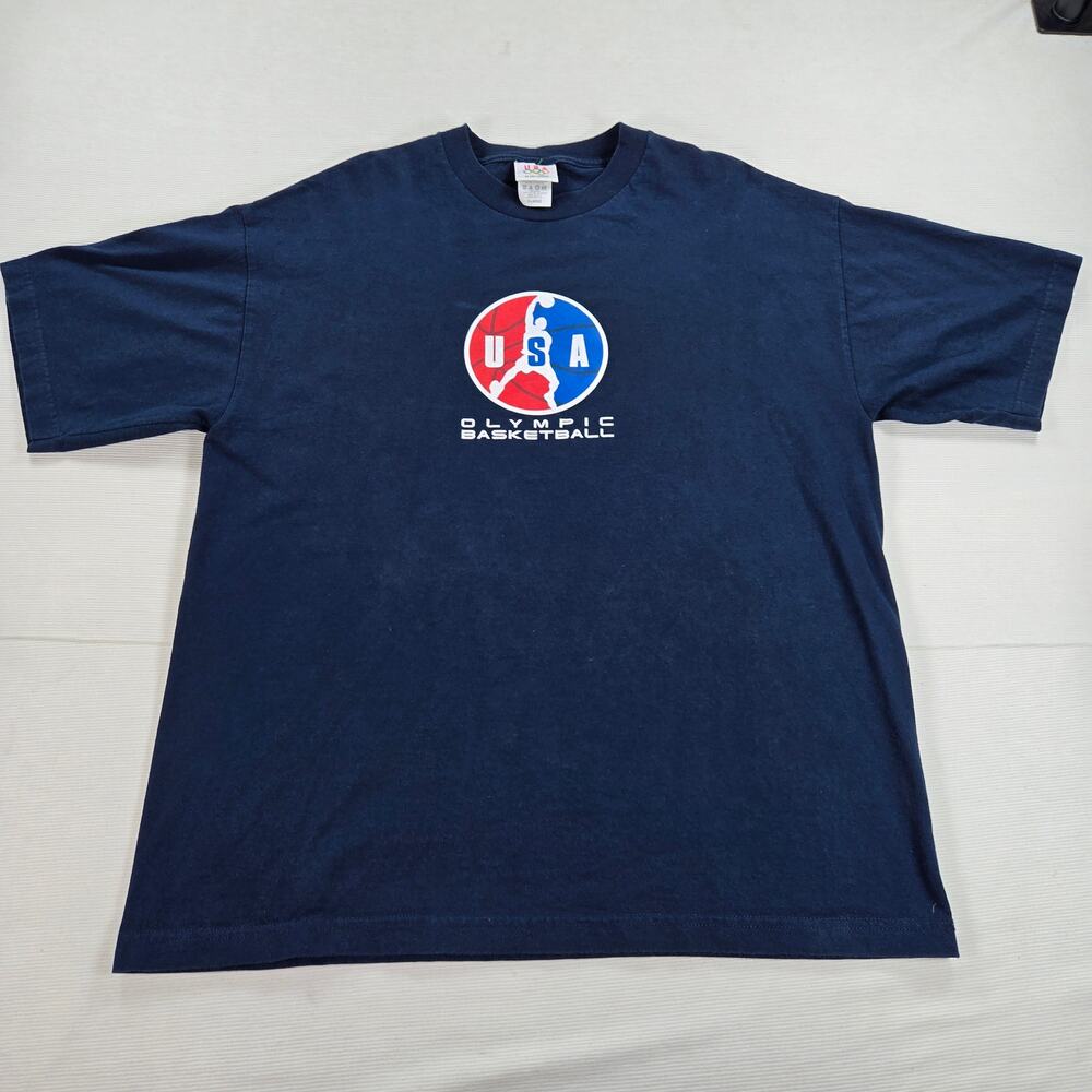Made in USA Olympic Basketball Short Sleeve Blue T-Shirt Men's Size XL Vintage